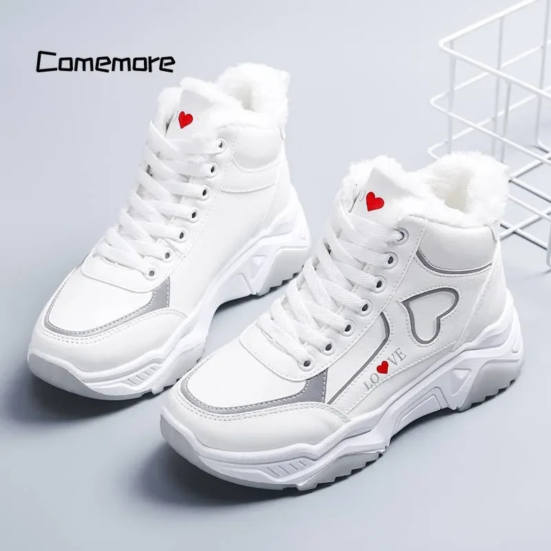 Comemore Womens Platform Sports Shoes Winter Womens High Top Sports Shoes Zapatillas Mujer Womens Plush Warm Casual Sports Shoes 240614