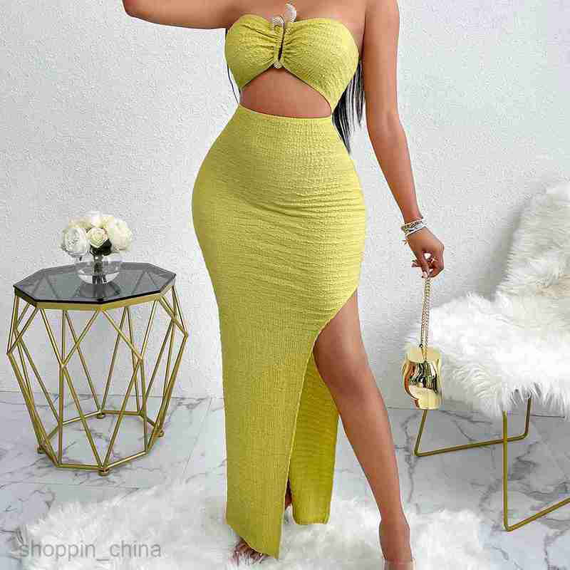 Two Piece Dress Sets New women's solid color fashionable and sexy style strapless hollow out dress for women