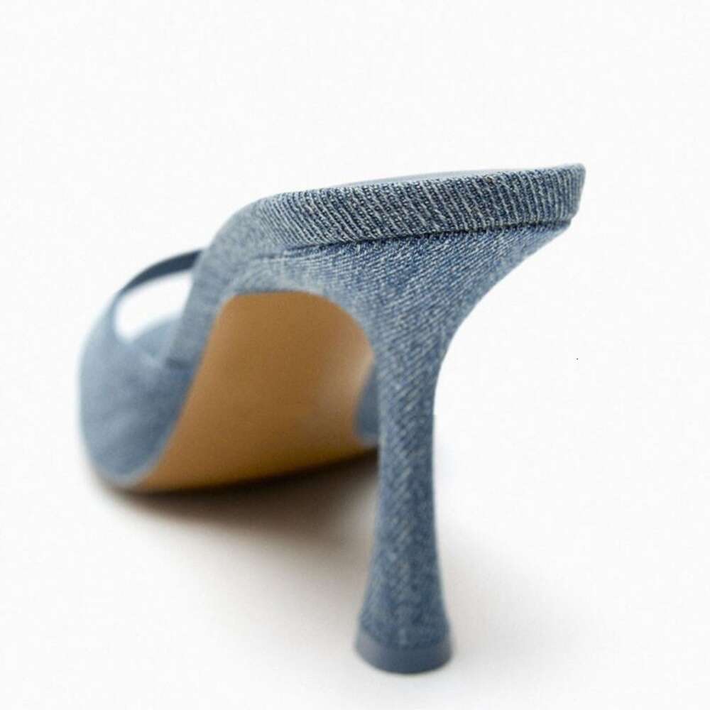 TRAF Denim Slippers 2023 Fashion High Heels Women Shoes Sexy Open Toe Pumps Modern Office Casual Sandals