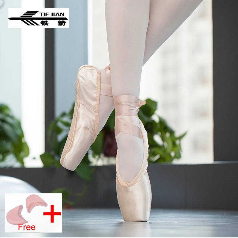 Professional Ballet Pointe Shoes Canvas Satin Pink Black Red Ballet Performer Dance Performance with Footpads 240614