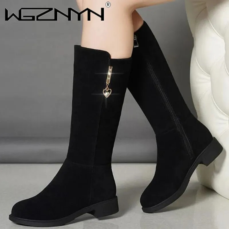 Womens Warm Snow Plush Boots Snow Casual Flat Full Color Cotton Fashion Side Zipper Winter Shoes Thick High Boots Black 240614