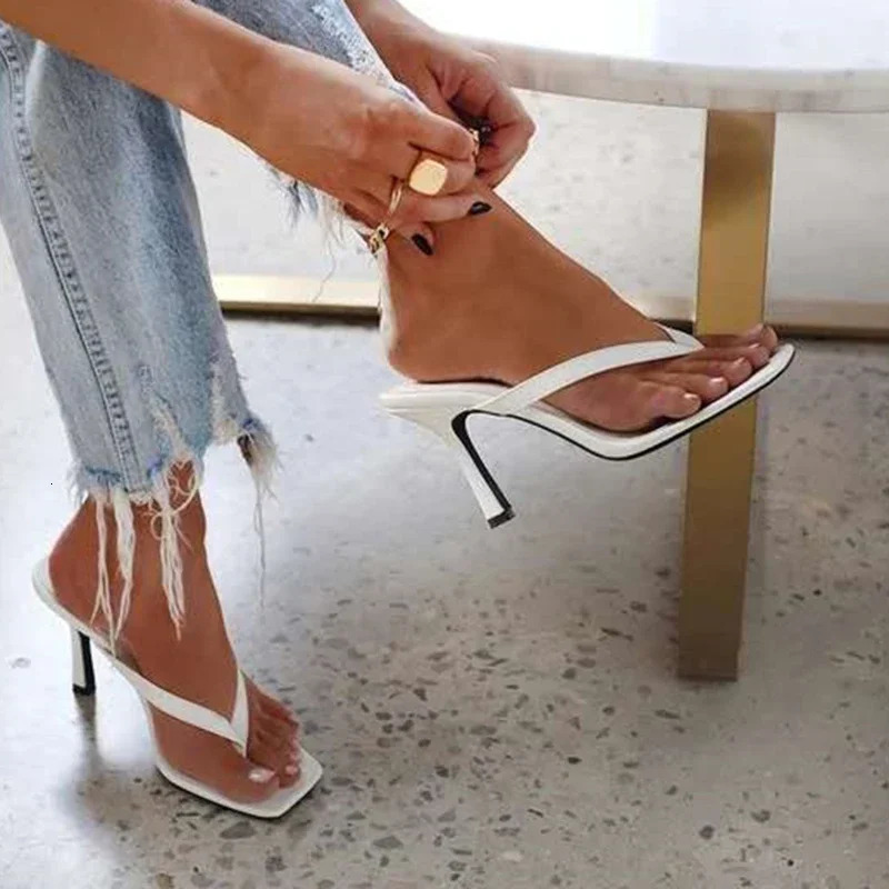 Fashionable womens heel flip black high heels white sandals womens mule slippers womens summer shoes 36-42 Calzado Mujer 240612