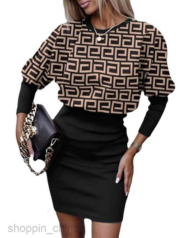 Basic Casual Women Dresses Women's Autumn New Round Neck Long Sleeve Printed Waist Commuter Dress