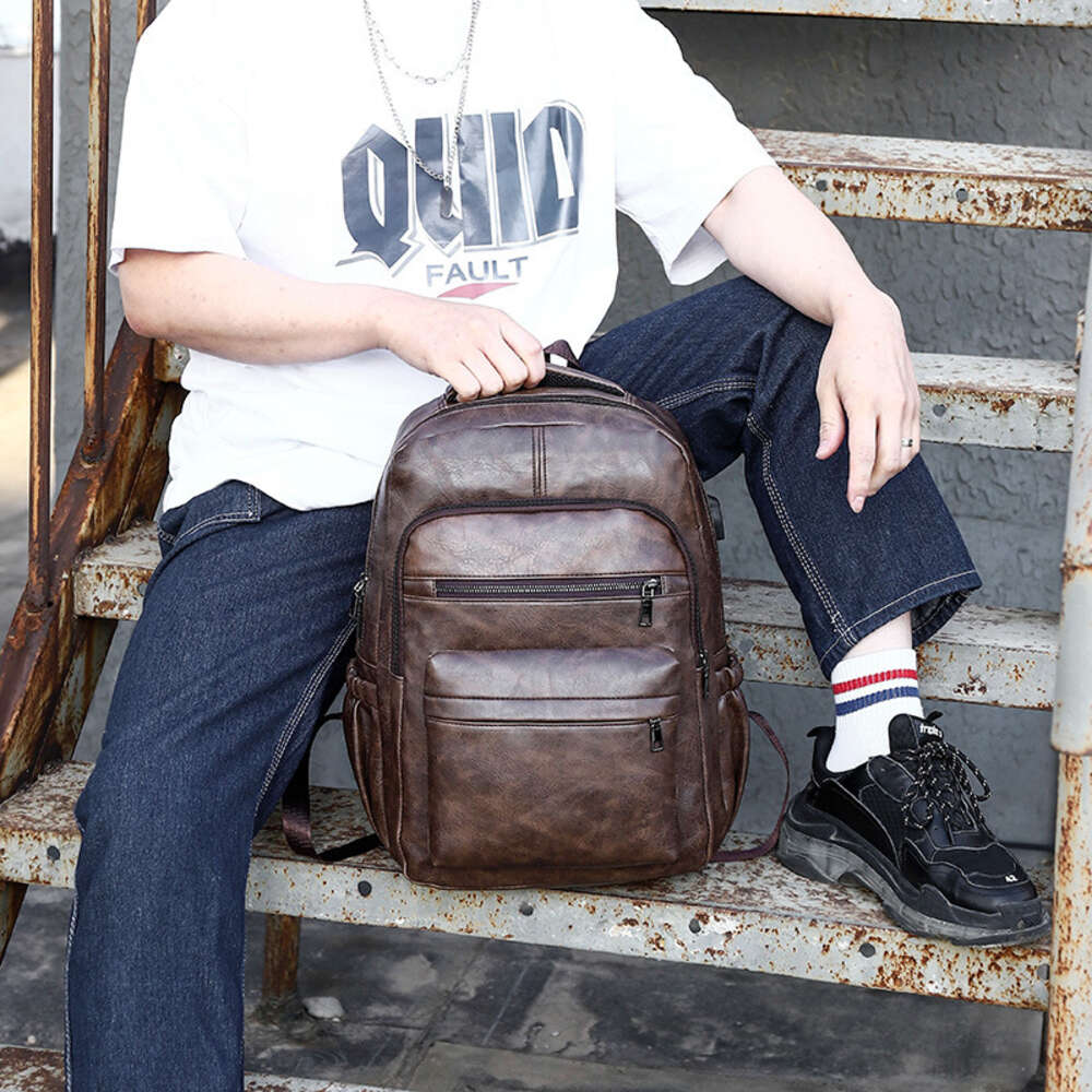 Quality High USB Charging Backpack Men PU Leather Bagpack Large Laptop Backpacks Male Mochilas Schoolbag For Teenagers Boys H6.14#42 s c35ad