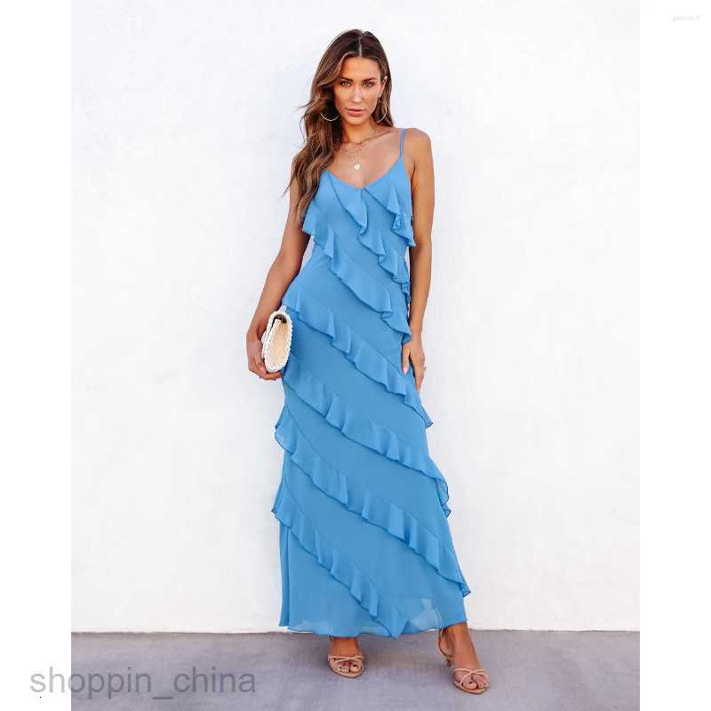 Casual Dresses Women Elegant Deep V Neck Maxi Dress Sexy Ruffles Backless Party Club Fashion Ladies Beach Split Sundress Vestidos 7654D