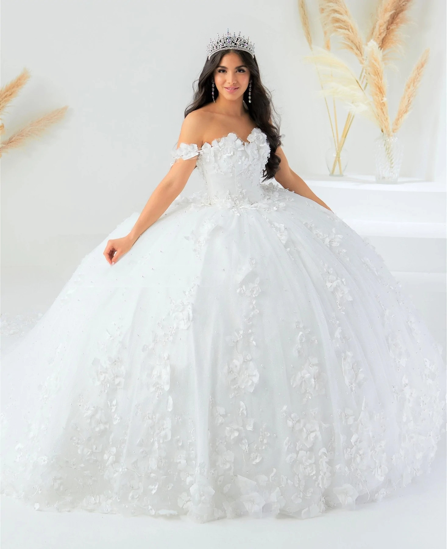 Pink Mexican Quinceanera Dresses Ball Gown Off The Shoulder Tulle Floral Pearls Puffy Charro Sweet 16 Dresses 15 Anos