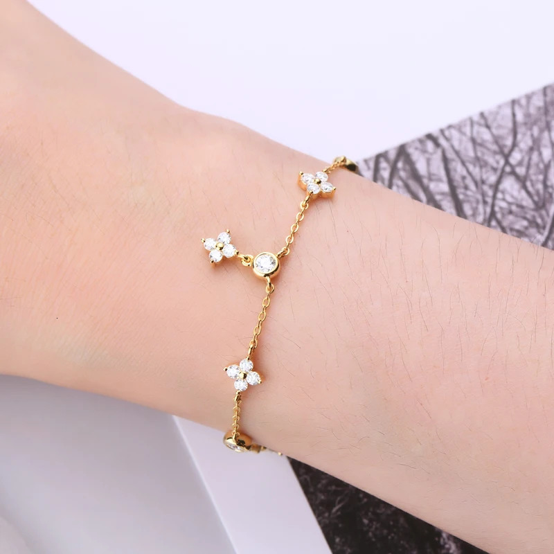 Anziw Silver 925 Four Leaf Clover Bracelet Certified D Color Bracelets Gold Plated Charm for Women Lucky Jewelry Gift 240613