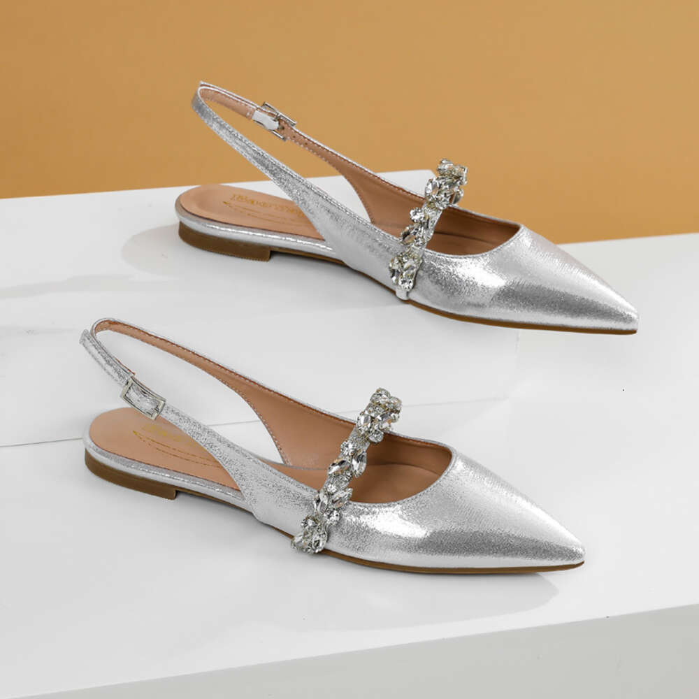 Baoyafang Gold Sier Women Wedding Flat Big Size Female Crystal Buckle Woman Bridal Party Shoes