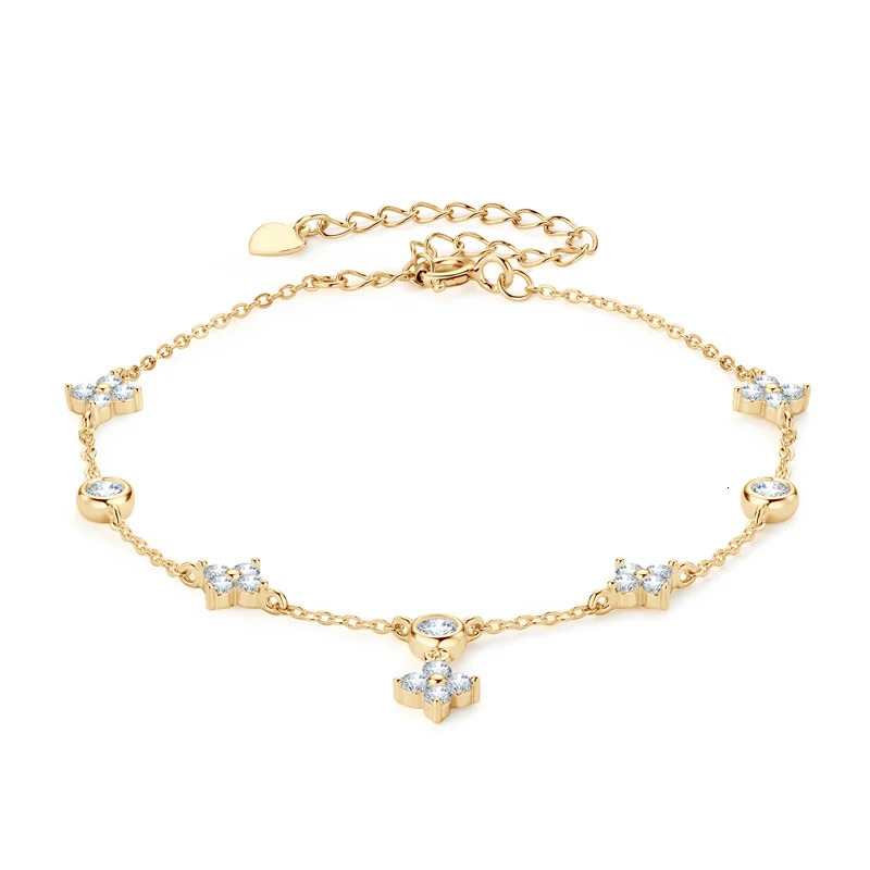 Anziw Silver 925 Four Leaf Clover Bracelet Certified D Color Bracelets Gold Plated Charm for Women Lucky Jewelry Gift 240613