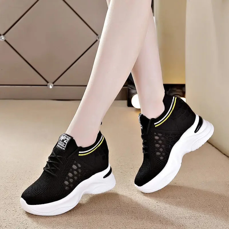 Womens Shoes Fashion White Sports Summer Leisure Breathable Hollow Platform Sports Shoes Comfortable High Heels 240614