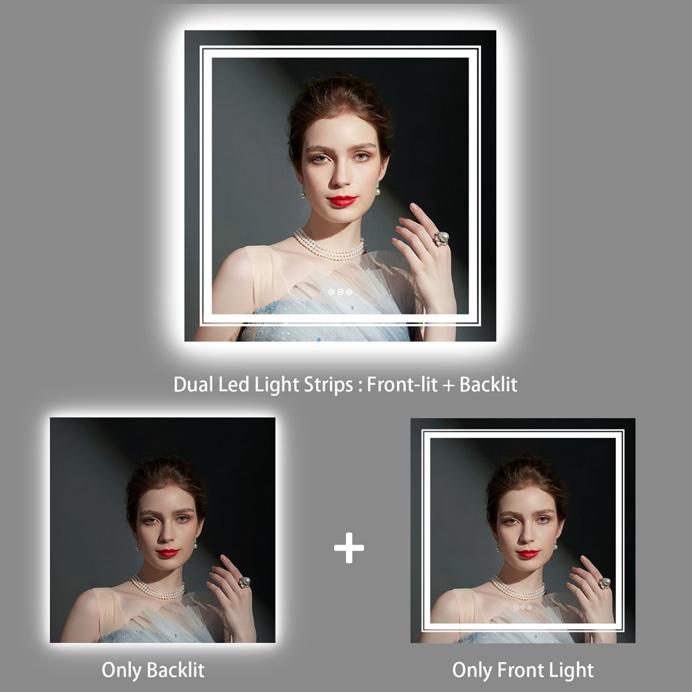 Led Lighted Bathroom Mirror: 900 * 900mm Round Wall Mounted Led Backlit Vanity Mirror with Adjustable 3 Lights Demister Pad oversea warehouse dropship