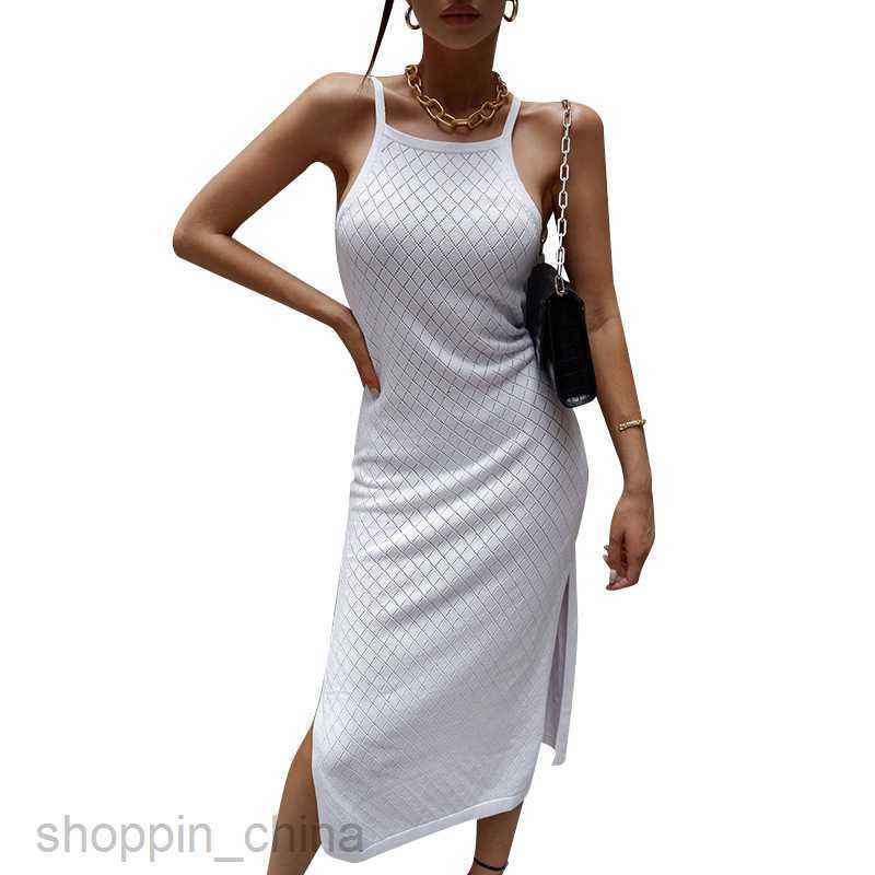 Basic Casual Women Dresses One piece medium length dress slim fit solid color grey waisted commuter cotton suspender dress