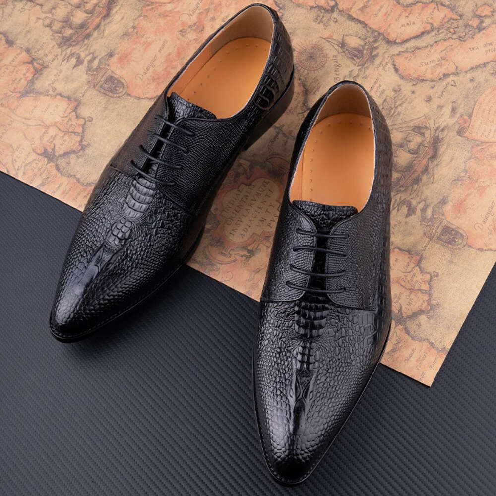 Fashion Male Derby Dress Party Printing Zapatos De Hombre Genuine Leather Oxfords Shoes Black Lace Up Daily