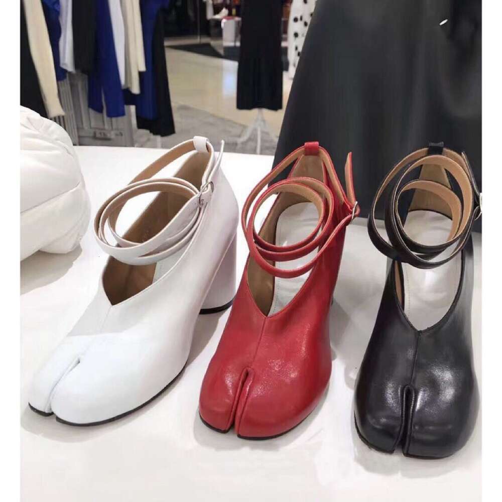 Split Toe Ninja Tabi Pumps Ankle Strap Buckle Round Heel High Heels Party Shoes Women Zapatos De Mujer Chaussure Femme