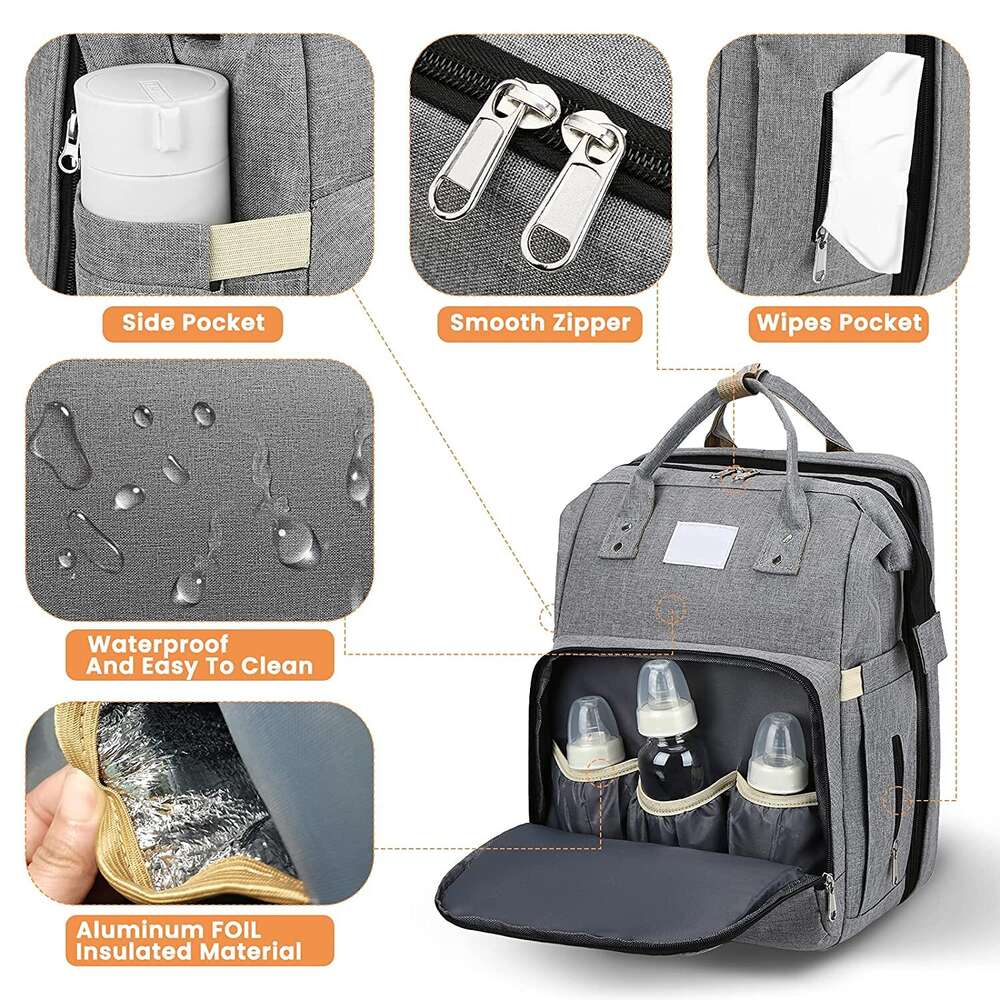 Mommy Fashionable Folding Baby Bed Mother Large Capacity Portable Milk Bottle Diaper Double Shoulder Mom's Bag H6.14#55 ddmythur