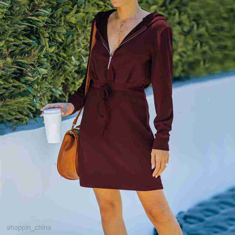 Basic Casual Women Dresses Women's autumn winter new long sleeve Hooded Dress short skirt