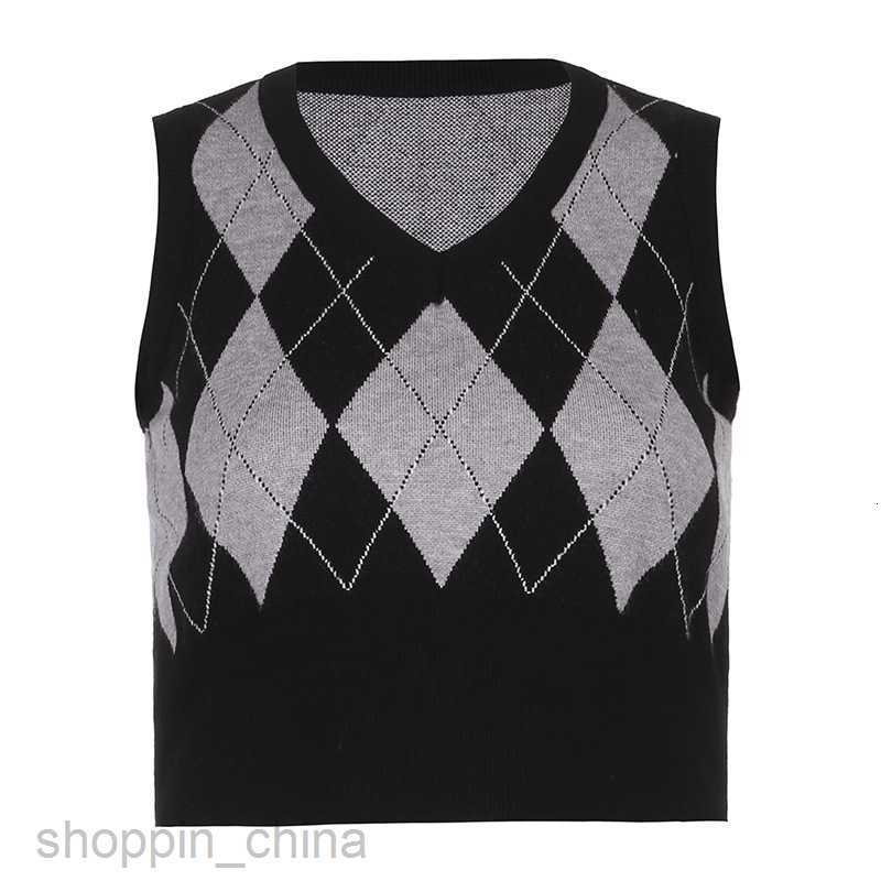 Women's T Shirt Autumn and winter New Wool Women's sexy check color contrast short sleeveless vest top tees