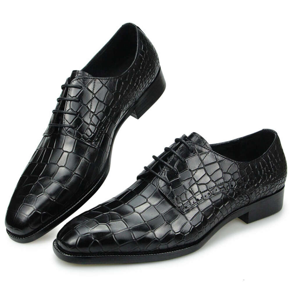 Top Grade Mens Dress Party Shoes Men's Fashion Alligator Printing Zapatos De Hombre Genuine Leather