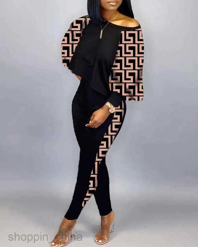 Women's Tracksuits spring new women's long-sleeved round neck off-shoulder fashion casual suit Sets