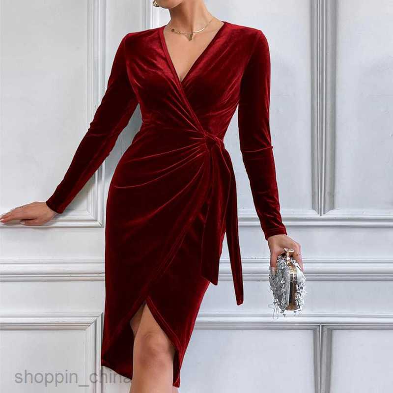 Basic Casual Women Dresses Sexy long dress V-neck bag hip irregular medium long dress cocktail dress female