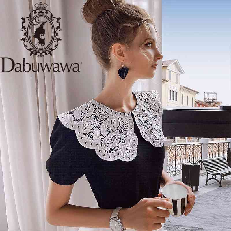 Dabuwawa Exclusive Vintage Women Blouse Shirt Short Sleeve Lace Top Elegant Work Wear Casual Cute Lady Tops DO1BTS004 210520