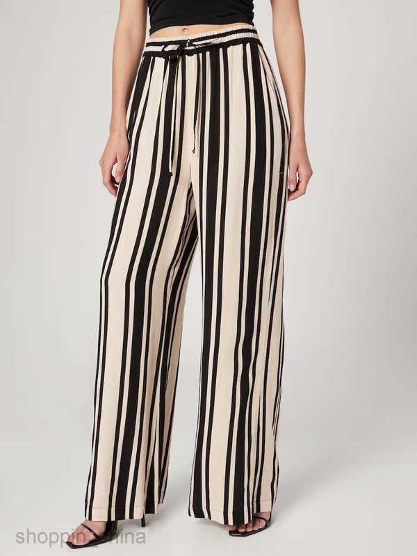 Women's Pants Capris Commuter women's new spring/summer printed striped waisted loose casual wide leg pants