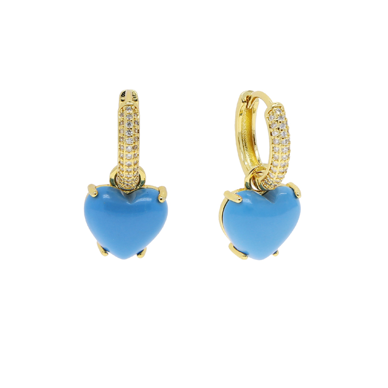 Micro Pave Bg Geometric CZ Turquoise Heart Earrings 2024 - Gold Plated Fashion Jewelry for Women