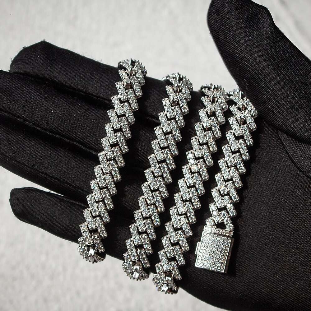 10mm Hip Hop S925 Silver Jewelry Iced Out Necklace Moissanite Diamond Cuban Chains