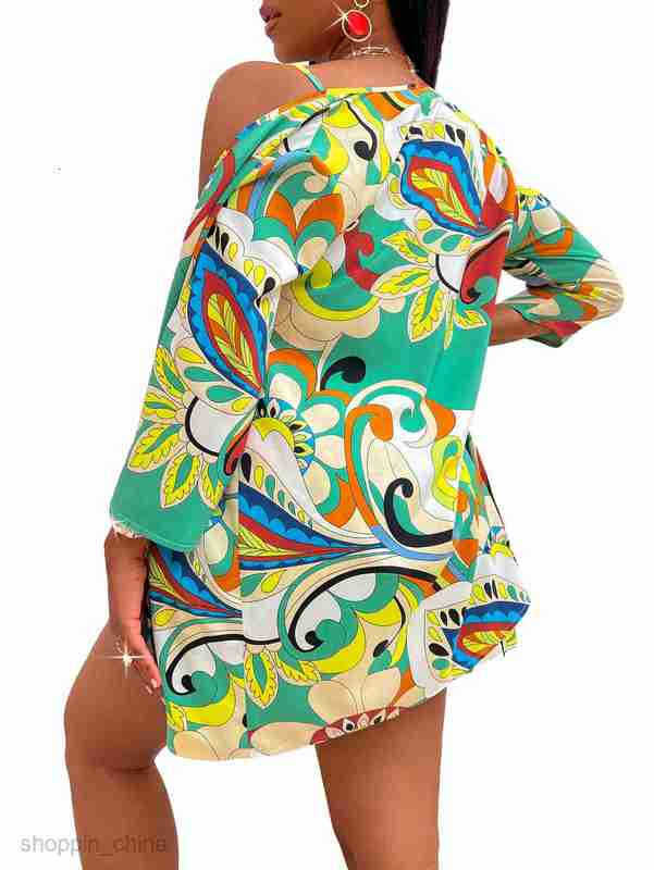 Women's Tracksuits Sexy style new women's clothing summer fashion print waist collection versatile top three piece set Sets