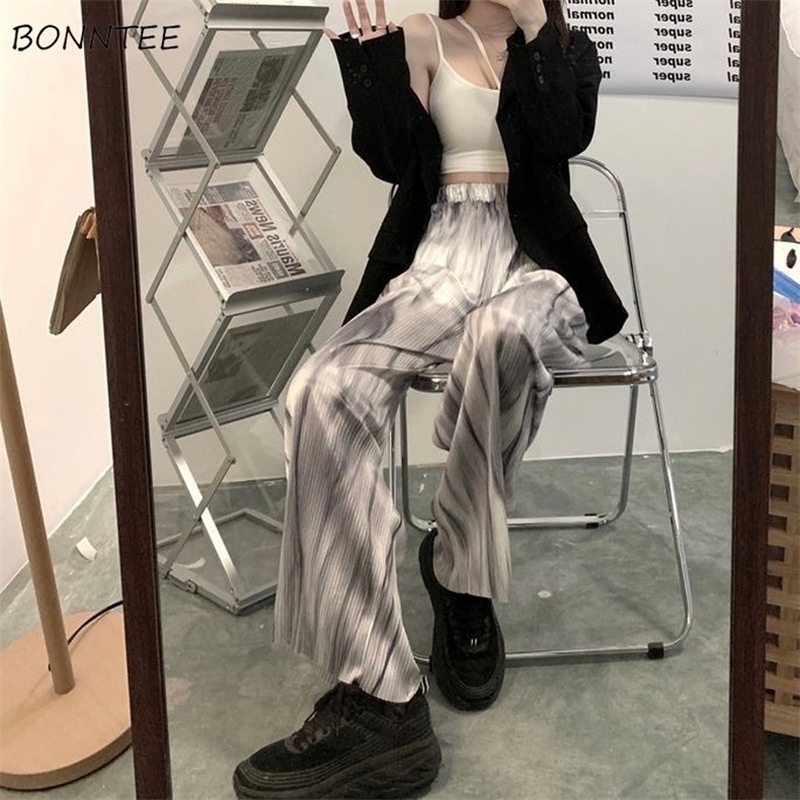 Womens Pants Capris Wide Leg Pants Women Harajuku High Waist Chic Vintage BF Style Teens Streetwear Ins Elastic Trouser Pantalones Vintage Preppy 2210
