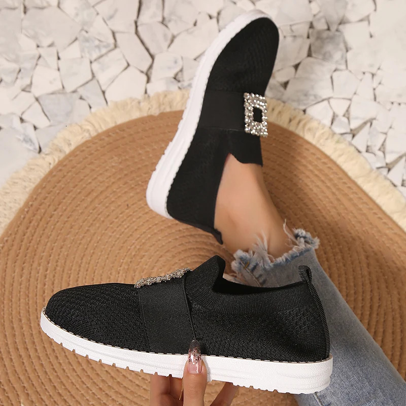 Water Diamond Net Knitted Womens Soft Cushion for Breathable Sliding Up Leisure Apartment Womens Autumn Soft Sole Walking Shoes Womens 240612