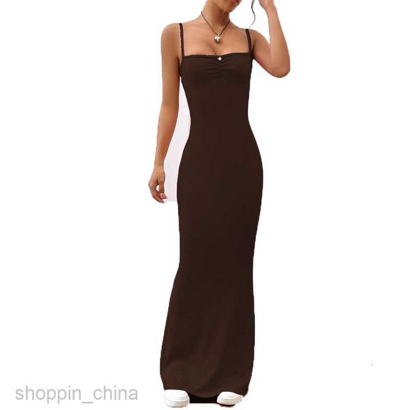 Basic Casual Women Dresses Ins2024 Women's Sexy Y2K Spicy Girl Chest Fold Slim Wrap Hip Strap Long Dress