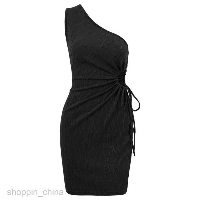 Basic Casual Women Dresses Summer Fashion Slant Neck Casual Women's Solid Color Waist Hollow Sleeveless Dress Short Skirt