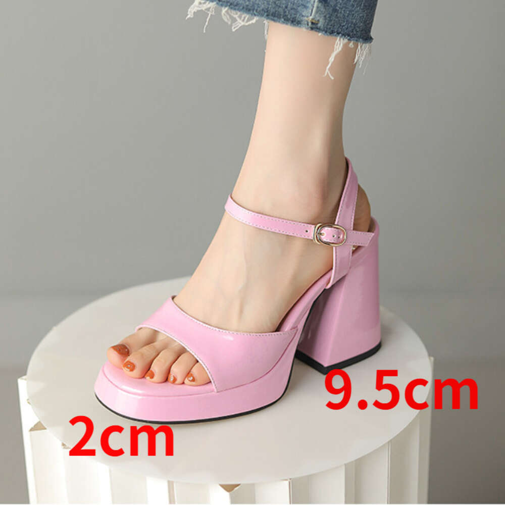 2023 Summer Woman Heeled Soft Leather Platform Shoes Thick Sole Sandals Square High Heels Plus Size 43