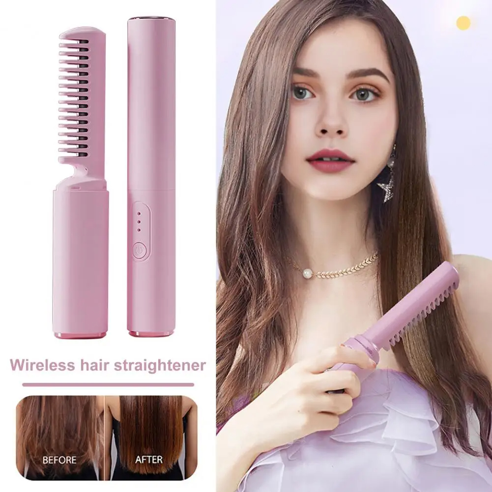 Ceramic Coating Hair Straightener Hair Straightener Comb Cordless Rechargeable Hair Straightener Brush with Fast for Curly