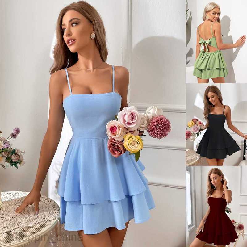 Basic Casual Women Dresses Spring/Summer Back Bow Tie Short Sexy Strap Dress