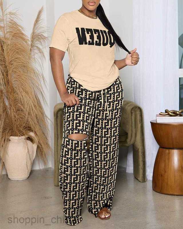 Women's Tracksuits Women's clothing autumn/winter new two-piece set short sleeves and perforated long pants set for women Sets