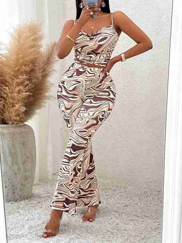 Women's Tracksuits Summer Fashion Casual Women's Sexy Style Printed Sling Long Women's Set Sets