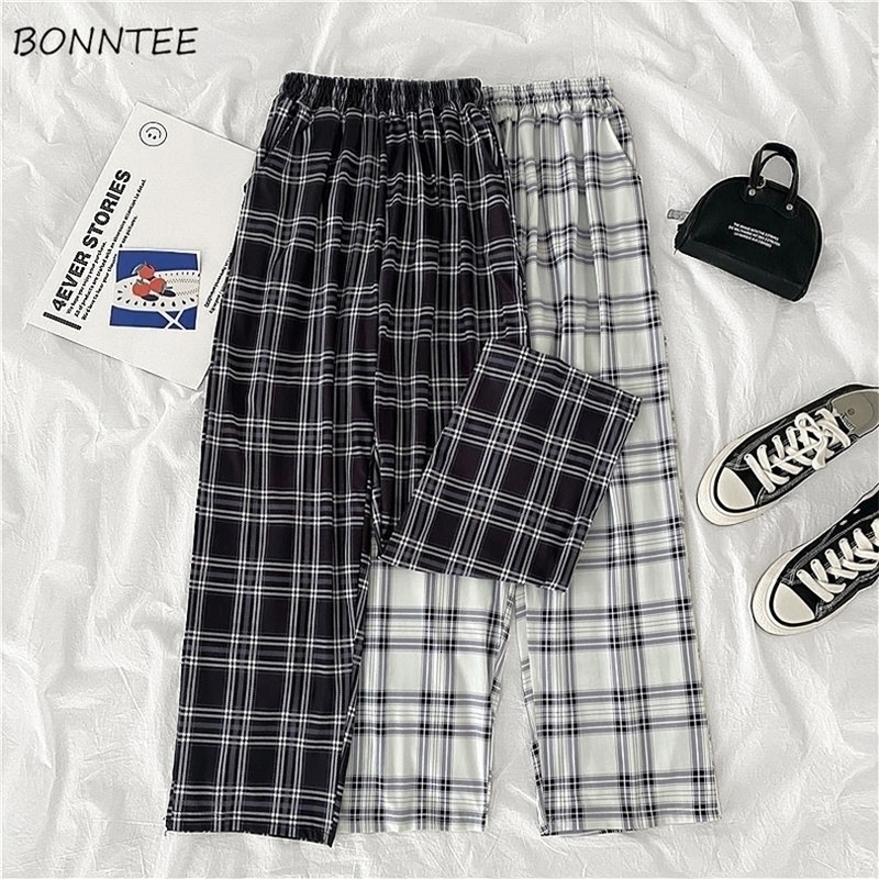 Womens Pants Capris Casual Pants Women Pockets Causal Highwaist Wideleg Spring Plaid Loose Pleated Streetwear Allmatch Trendy Vintage BF Harajuku 2210