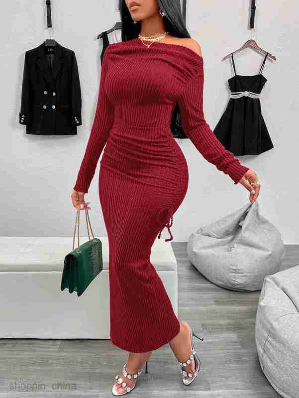 Basic Casual Women Dresses Spring and summer casual sexy style slanted shoulder long sleeved dress for women's clothing winter buttocks wrapped s