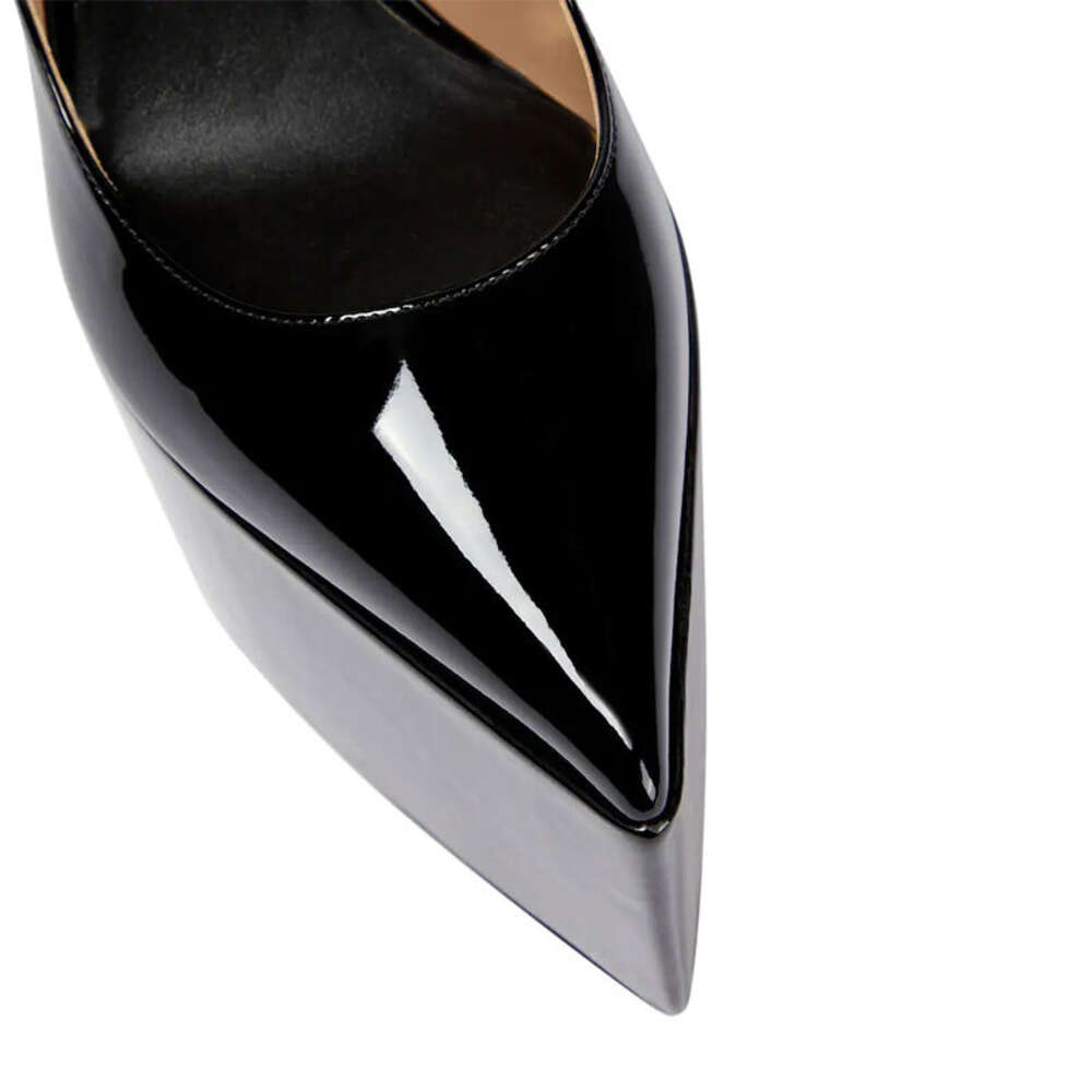 Chunky Heel Pumps for Women - Black Leather Ankle Buckle Strap Pointed Toe Fashion Shoes 4 a697a
