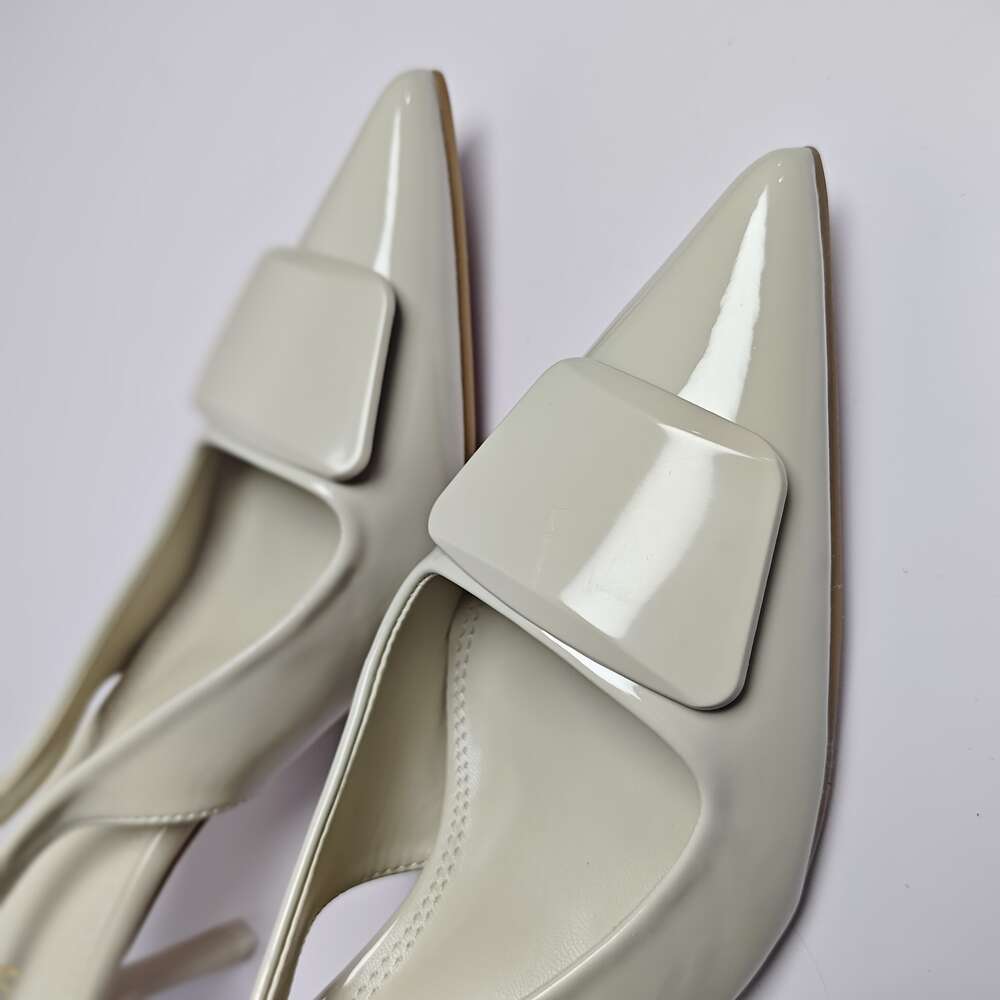 2024 Woman's Elegant Office Heels Beige Pointed Sgback Mid Heeled Sandals Women Fashion Comfortable Single Shoes Summer New