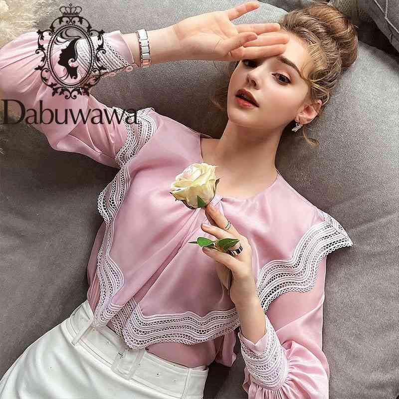 Dabuwawa Elegant Women Solid Blouse Spring Lace Ruffle Neck Lantern Sleeves Shirts Fashion Female Blouses Ladies DO1AST034 210520