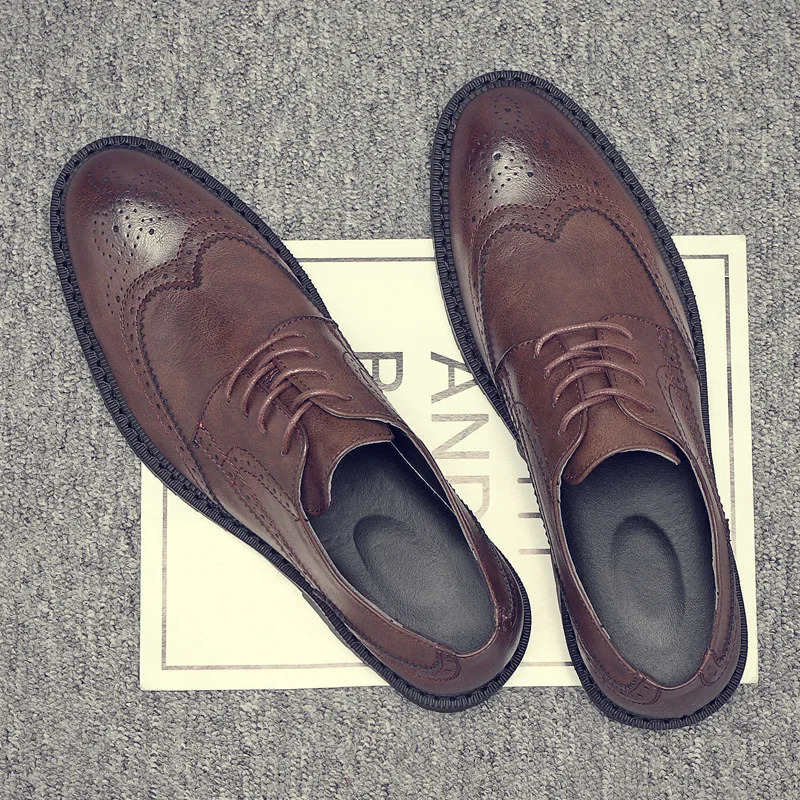 hot Handmade Men's Grey Leather Wingtip Oxford Brogue Dress Shoes for Classic Business Formal Ocns