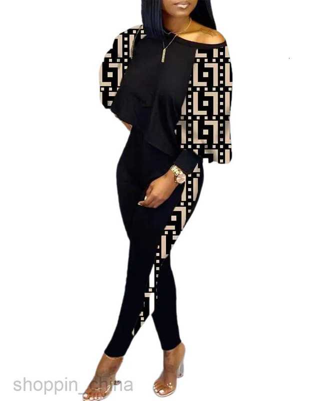 Women's Tracksuits spring new women's long-sleeved round neck off-shoulder fashion casual suit Sets