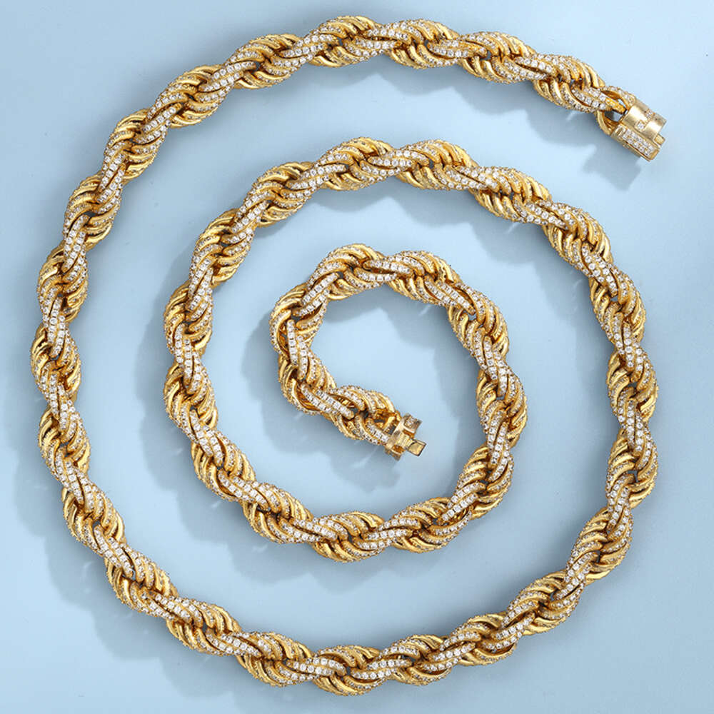 Hiphop Moissanite Icy Jewelry Sier Plated Yellow Gold Dia Cut Rope Chain
