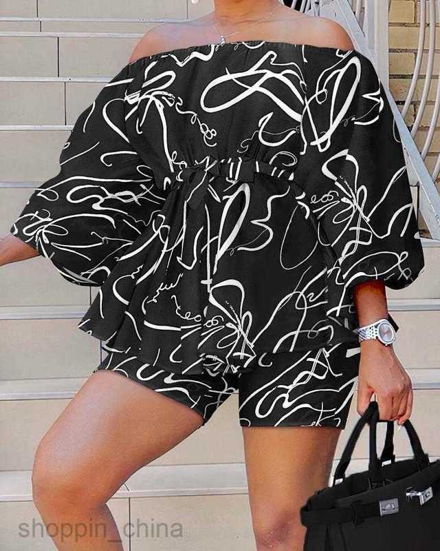 Women's Tracksuits fashion Summer New female Shoulder Shorts Belt Two Piece Set for women Sets