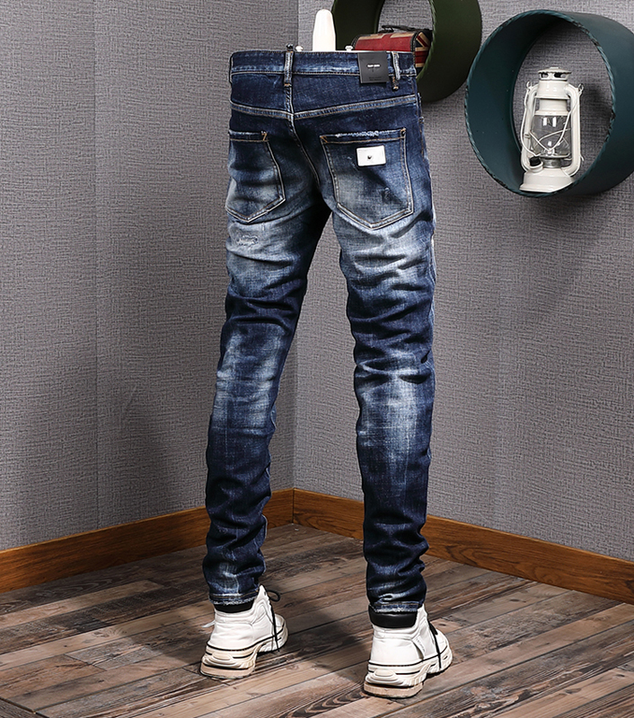 Destroyed Jeans Damage Hole Wash Pencil Leg Slim Denim Cotton Men's Nice Quality