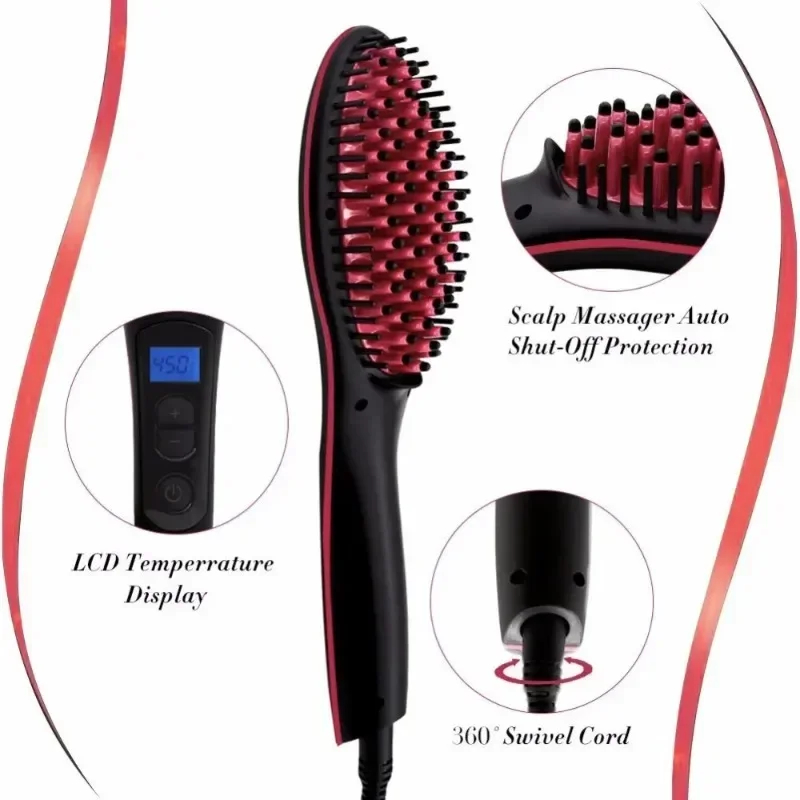Electric Hair Straightening Brush Hot Comb Adjustable Temperature Hair Straightener Professional Women's Hair Heating Comb