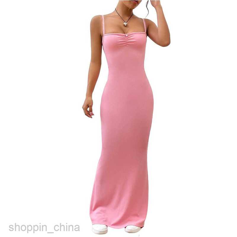 Basic Casual Women Dresses Ins2024 Women's Sexy Y2K Spicy Girl Chest Fold Slim Wrap Hip Strap Long Dress